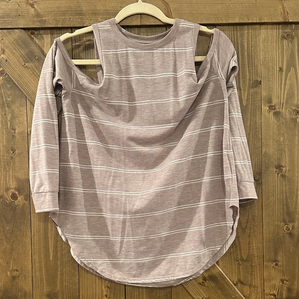 G/FORE Taupe Striped Cold Shoulder Long Sleeve Top